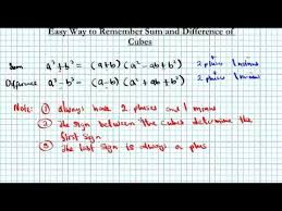 Easy Way Remember Sum And Difference Of Cubes Factoring Technique Formula Math Teacher Fun Math Math Videos