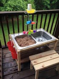Diy Sand And Water Table Made From Double Sink Woodworking For Kids Gardening For Kids Outdoor Kids