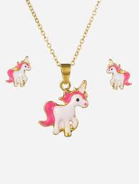 Girls Unicorn Pendant Necklace Earrings Unicorn Pendant Kids Gold Jewelry Kids Necklace