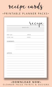 Meal Planner Printable Pack Recipe Card Template Weekly Personal Planner Inserts Shopping And Grocery List A4 And Us Letter Sizes Recipe Cards Template Meal Planner Printable Recipe Cards