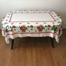 Vintage Christmas Tablecloth 78 X 60 Rectangle Faux Cross Stitch Country Print Christmas Table Cloth Vintage Christmas Table Cloth