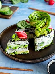 Vegan Sushi Cake Green Evi Sushi Cake Vegetarian Sushi Vegan Sushi