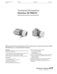 Deltabar offers continuous level measurement in liquids as well as volume or mass flow measurement using primary elements. Endress Hauser Technical Information Deltabar M Pmd55 Manualzz