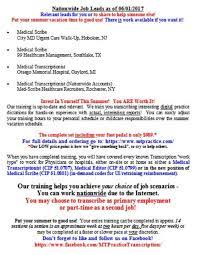 Job Leads 06 01 2017 Internet Jobs Medical Transcriptionist Medical Scribe