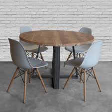 Round Top Pedestal Table In Reclaimed Wood And Steel Legs In Etsy Round Wood Table Dining Table Round Dining Table