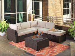 Outdoor Patio Monticello Espresso Outdoor Wicker And Latte Linen 4 Pc Cushion Sectional Group With 29 In Coffee Table 3530700 Outdoor Wicker Outdoor Patio Outdoor