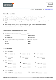 Grade 3 math practice, questions, tests, teacher assignments, teacher worksheets, printable worksheets, and other activities for national curriculum, imo, sat subject test: Grade 4 Math Worksheets And Problems Division Edugain Global