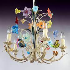 Murano glass art chandelier made by hand according to the millennial technique of murano glassmasters. Lighting Murano Glass Classic Floral Multicolor Chandelier Home Living