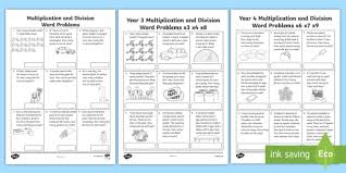 Read and answer each question: Multiplication And Division Word Problems Resource Pack