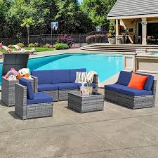 Outdoor rattan sofa patio furniture garden couch sectional set 6pcs conversation sofa sets outside sofa navy blue cushions gray wicker lawn seating w/ottoman 4.1 out of 5 stars 31 $679.99 $ 679. Goplus 8 Piece Wicker Outdoor Sectional Set With Navy Cushions On Walmart Accuweather Shop