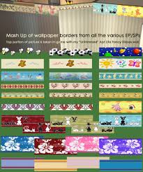 A collection of walls featuring a seamless diamond chair rail with a white border, in four different colors. Mod The Sims Wallpaper Overlays The Borders Edition Plus A Maxis Border Hider File
