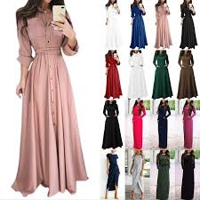 Womens Casual Pocket Long Sleeve Maxi Dress Party Evening Plain Shirt Full Dress In 2020 Maxi Dress Party Dress Shirts For Women Maxi Dress With Sleeves