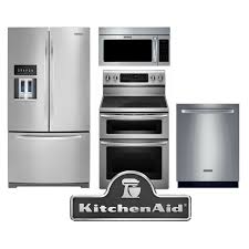Kitchenaid 4 Piece Stainless Steel Package The Double Oven Platinum Kitchen Kfiv29pcms Kers505xss Kdte704dss Khms2040bss Appliance Packages