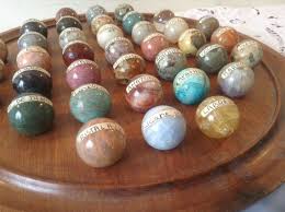 Awesome 14 Solitaire Game Vintage French Individual Antique Semi Precious Mineral Stone Marbles On Hardwood Playing Board Solitaire Games French Vintage Mineral Stone