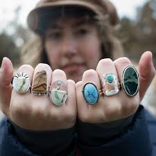 The making of a canyon inspired ring! 🌞🏜️ These rings feature Royston  ribbon turquoise and are handcrafted with mixed metals to capture the  canyon walls, river & sun. These rings will be