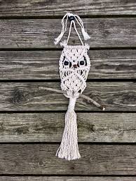 Adorable Macrame Owl Wall Hanging Made Out 100 Percent Cotton Cord With Navy Wooden Eyes A Brown Wooden Nose And Sittin Owl Wall Hanging Macrame Owl Owl Decor