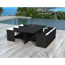 Salon de jardin encastrable comprenant 1 table + 6 fauteuils + 4 poufs. Salon De Jardin Encastrable En Resine Tressee Noire Sumatra Delorm