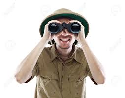 Young woman smiling with a young man looking through a pair of binoculars. Young Smiling Man Wearing Pith Helmet Looking Through Binoculars Isolated On White Stock Photo Picture And Royalty Free Image Image 17394635