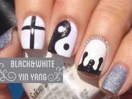 Black And White Drip Nails Black And White Yin Yang Nails White Nails Nails Black Nail Designs