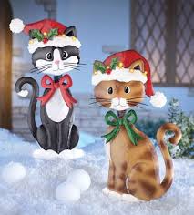 Christmas Bobble Head Cats Garden Stakes Collections Etc Christmas Yard Art Christmas Wood Christmas Cats