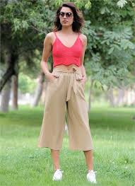Bayan Kapri Pantolon Salaaÿ Krem Pantolon Moda Kadin Giyim