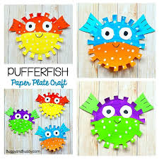 Paper Plate Pufferfish Craft For Kids Buggy And Buddy Sponge paint it with blue or pink and let easy diy paper plates crafts for kids to decorate kids room and class room.