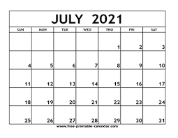 Paper sizes letter, a4 or a3. July 2021 Calendar Template Free Printable Calendar Com