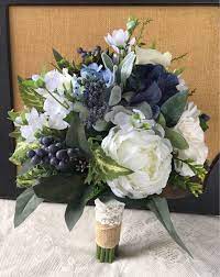 The bouquets are some of the prettiest i've ever seen. Wedding Bouquetgreenery Bridal Bouquet Succulent Etsy Blue Wedding Bouquet Navy Blue Wedding Bouquets Silk Flowers Wedding