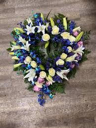 First we have patriotic funeral sprays, next we offer cheap funeral sprays and last our funeral sprays for men with vibrant blue and white flowers. Blue Jewel Funeral Heart Norton Florist Mansfield Florist