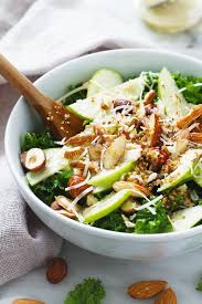 Kale Salad With Apple Almond Hazelnut And Apple Cider Dressing Kale Salad Dressing Best Vegetarian Recipes Summer Salad Recipes