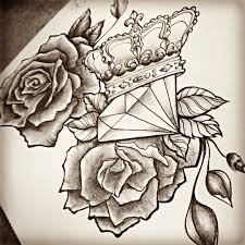 Diamond Rose Crown Drawing Tattoo Stencils Diamond Tattoos Crown Tattoo