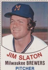 1977 Hostess Jim Slaton # 105 Milwaukee Brewers MLB Baseball Card Hand Cut
