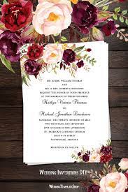 Printable Wedding Invitation Romantic Blossoms Burgundy Red Blush Pink Marsala Printable Wedding Invitations Wedding Invitation Card Design Wedding Invitations Printable Templates