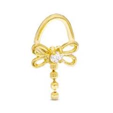 020 Gauge Dangle Dragonfly Nose Ring With Cubic Zirconia In 10k Gold View All Pagoda Com 10k Gold Nose Ring Gold View