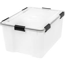 The warehouse containers can save space during transportation on euro pallets. Iris 62 Qt Weather Tight Storage Box In Clear 110550 The Home Depot Plastic Storage Bins Plastic Storage Plastic Box Storage