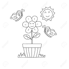 Realistic monarch butterflies and flowers coloring page. Flower Butterfly And Sun With Facial Expression Draw In Line Royalty Free Cliparts Vectors And Stock Illustration Image 150074683