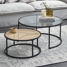 The lower table features rich textured walnut paper, while the smaller floating table boasts an elegant white carrara faux marble top. Estudio Furniture 2 Piece Fusion Nesting Coffee Tables Set Reviews Temple Webster