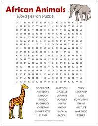 They're equally good for kids learning how to spell, for adults wanting to stimulate their mind, or for senior citizens looking to keep their minds sharp. African Animals Word Search Puzzle Print It Free