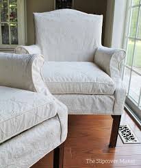Embroidered Cotton Slipcovers Give This Pair Of Vintage Chairs A New Look For The Dining Room Slipcovers For Chairs Furniture Slipcovers Vintage Dining Chairs