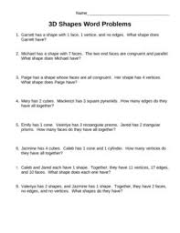 Solid Shapes Word Problems Word Problems Word Problems 3rd Grade Words