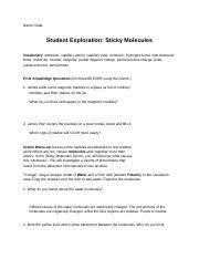 Liquids & solids lecture 2: Sticky Molecules Docx Sticky Molecules Answer Key Vocabulary Adhesion Capillary Action Capillary Tube Cohesion Hydrogen Bond Intermolecular Force Course Hero