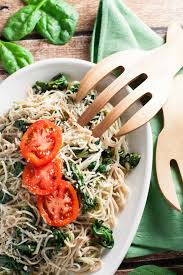 Fresh herbs are a must here! Angel Hair Pasta With Garlic And Spinach
