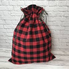 Large Gift Bag Gift Bags Fabric Gift Bag Reusable Gift Bags Buffalo Plaid Holiday Plaid Drawstring Buffalo Plaid Fabric Fabric Gift Bags Large Gift Bags