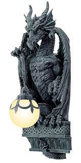 Bulb not included bulb type: Ebros Gift Large Sculptural Night Fury Guardian Dragon Wall Sconce Corner Light Electrical Spherical Ball Lamp Fantasy Gothic Wall Plaque Decor Dragon Wall Medieval Dragon Decorative Wall Plaques