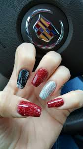 Black And Red Coffin Nails Red Black Silver Coffin Nails Great For Christmas Or Vegas Black Silver Nails Red Black Nails Silver Nails