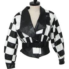 Black And White Checkered Leather Jacket 1980 S Retro Leather Jacket 80s Elegance Collection Womens Black And White Checkered Leather Jacket F With Images Leather Jacket White Leather Jacket Checkered Jacket