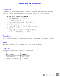 Definitions Of Probability Probability Worksheets Probability Kids Math Worksheets
