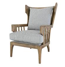 Winged Slatted Back Solid Wood Striped Cushion Accent Chair Accent Chairs Chair Striped Cushions