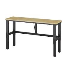 Husky 6 Ft Folding Adjustable Height Solid Wood Top Workbench Wsh72fwb The Home Depot Wood Top Workbench Steel Workbench Adjustable Height Workbench