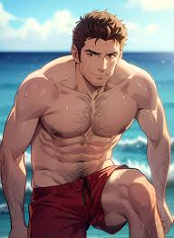 Rule 34 - Abs Ai Generated Anime Style Bara Beach Blue Eyes Body Hair Chest  Chest Hair Crouching David Hasselhoff Dilf Male Male Focus Muscle Muscles  Muscular Muscular Arms Muscular Male Muscular